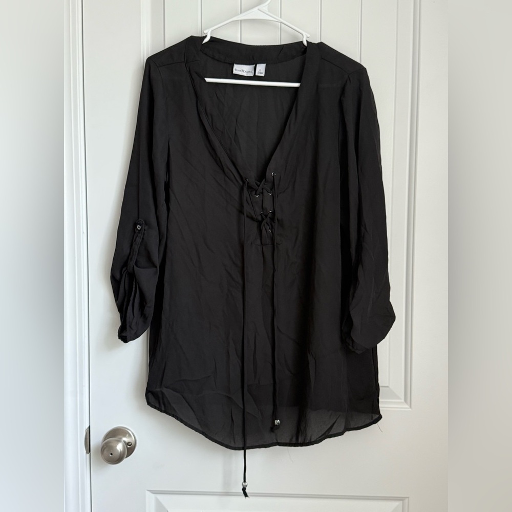 Kim Rogers Black Blouse with Lace-Up Detail